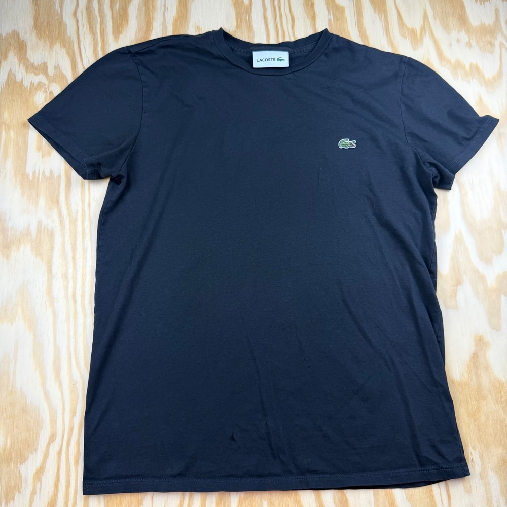Lacoste Womens Black Short Sleeve Crew Neck T-Shirt Crocodile Logo Size 40/M